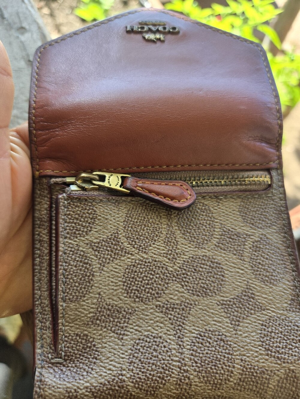 Coach Two-Tone Leather Envelope Wallet in Brown and Tan - Picture 7 of 7